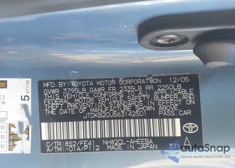 2006 Toyota Prius из США, поврежденный, VIN JTDKB20U563142501